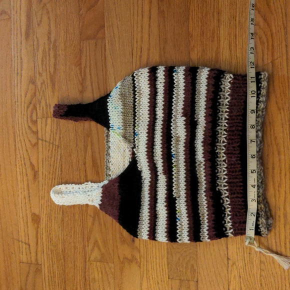 NEW! Hand Knit Striped Cropped Tank Vest Cherry Red Black Taupe Size S/M - Picture 4 of 8